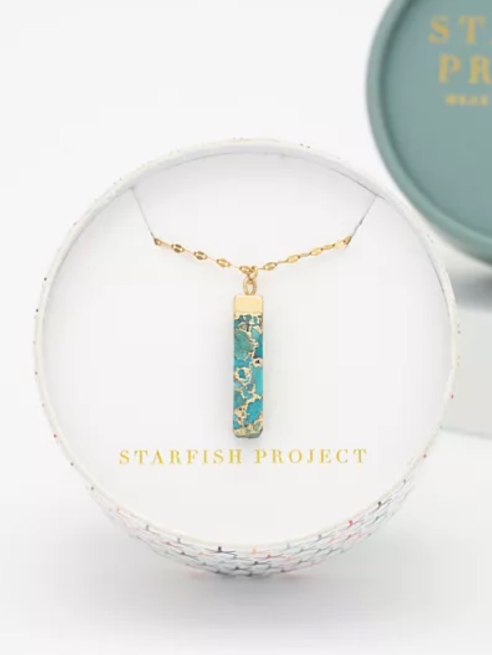 14K Gold Bar Necklace with Turquoise Stone Pendant